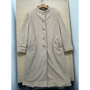 Wellington Fashions Kashmiracle Coat‎ Beige Long Button Front Stand Collar Women